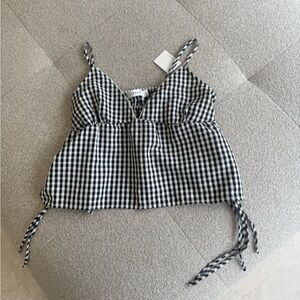 NWT Statement Gingham Black & White Cottagecore Babydoll Blouse - SIZE M